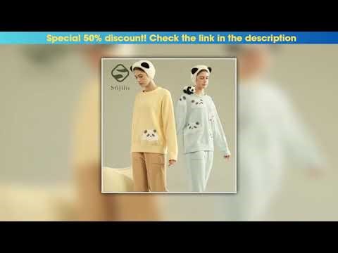 Top SUJIIN Women's Cute Pajamas Sets Autumn Winter Panda Graphic Sleepwear for Women Men Couple Lou