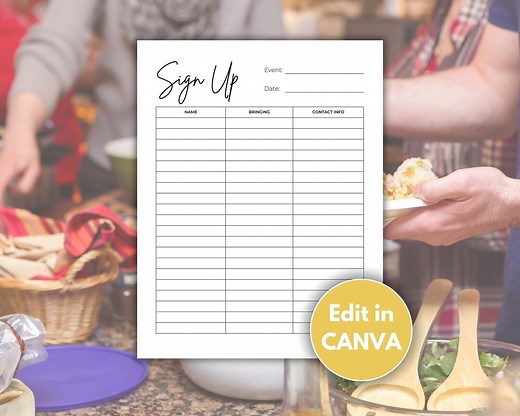 Editable Sign up Sheet, Potluck Sign Up, Snack Sign up Sheet, Food Sign up Sheet, Schedule, Office Party, Chili Cook Off - Etsy