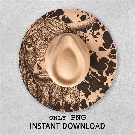 Highland Cow Hat Burning Design, Western Cowhide Laser Engraving Pattern PNG for Hats - Etsy