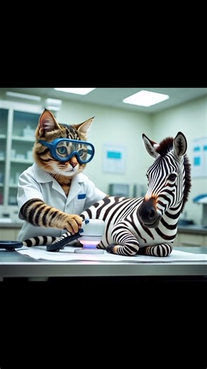 Cat as a doctor doing heart scan of a zebra in the lab🌹| #cartoon #gudiya #animals #cat #cute