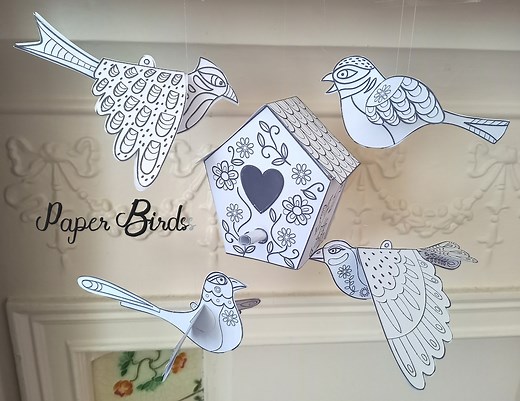 Printable Paper Birds & Birdhouse: Kids Coloring Craft (digital Download) - Etsy