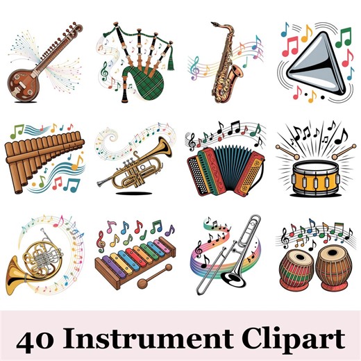 40 Musical Instruments Clipart PNG Bundle | Watercolor Music Instrument Graphic, Orchestra & Music Classroom Decor | Download Commercial Use - Etsy Canada