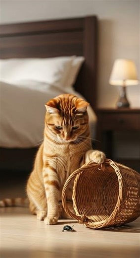 A cat catching a cockroach?! That reaction is priceless and hilarious #catvideos #pets #funny