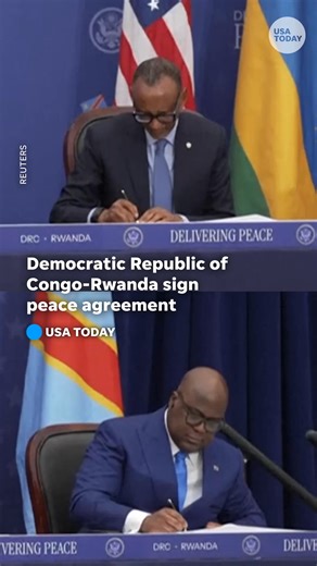 The Democratic Republic of Congo and Rwanda signed a peace agreement alongside President Donald Trump - who praised the deal but made a dig at the leaders. | USA TODAY Video