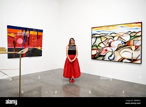 A preview at White Cube of the two new exhibitions , the UK debut by Peruvian artist Sara Flores , and the group exhibition Alien Shores , which includes over 30 paintings,video,sculpture and installation works .Sara Flores Bakish Mai 9 July – 7 September 2025 White Cube Bermondsey Stock Photo - Alamy