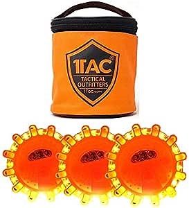 1TAC – LED Roadside Safety Discs | Emergency Light Beacon & Warning Flare | 9 Unique Flash Modes | Magnetic Base for Vehicles & Boats | Waterproof & Crush Proof | Zip Pouch & 3 Beacon Discs Included