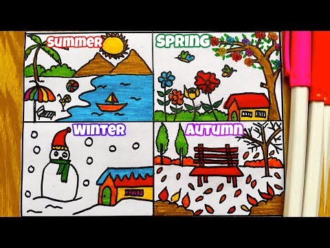 Four Seasons Drawing for Kids | Easy Drawing of Summer, Spring, Autumn & Winter | Seasons Chart