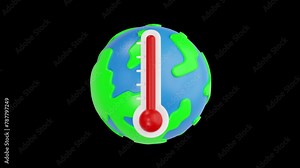 3d animation of global warming 3d icon with blue background, bio energy set