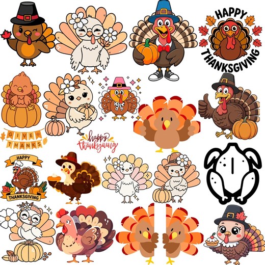 Cute Turkey SVG PNG Thanksgiving Clipart Bundle , Cute Fall Turkey Graphics, Happy Thanksgiving Sublimation Design, Commercial Use - Etsy