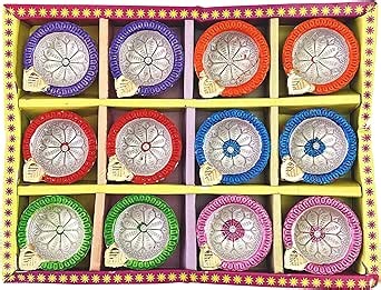 Amazon.com: KSJONE Colourful Diyas Diwali Diya - Earther Clay Diya Colorful Handmade - Diyas Diwali Gift Items for Family Friends Corporate -Diya for Pooja - Diwali Decoration (Design 1(12 Pcs)) : Home & Kitchen