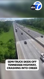 61K views · 339 reactions | Dramatic footage captured by the Tennessee Department of Transportation’s (TDOT) street cameras showed a semi-truck falling off Interstate 24 and crashing into a creek below. | ABC7 | Facebook