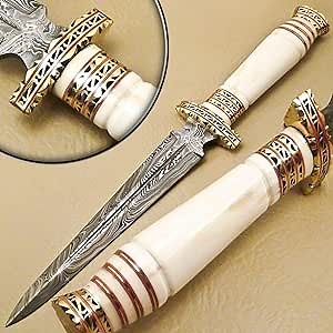 Hand Made Damascus Steel Hunting Dagger Knife Handle Original Camel Bone with Perfect Grip