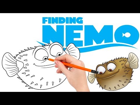How to draw Bloat, a porcupine pufferfish and the master of Ceremonies - Finding Nemo