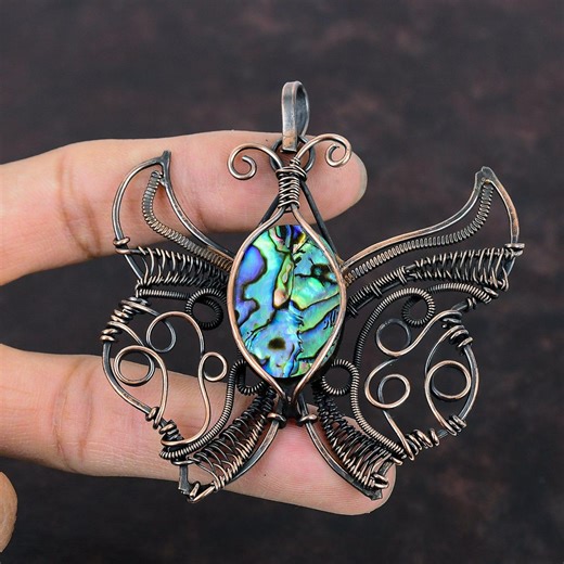 Abalone Shell Pendant Copper Wire Wrapped Jewelry Gemstone Butterfly Pendant Handmade Jewelry Copper Pendant Gifts for Her Wire Wrap Pendant - Etsy