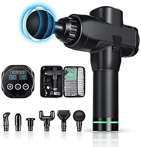 Muscle Gun Massager 30 Adjustable Speeds Deep Tissue Percussion Muscle Massager Gun 55dB Quiet Rechargeable Handheld Massager with LED Touch Screen Neck Massager for Pain Relief- Black