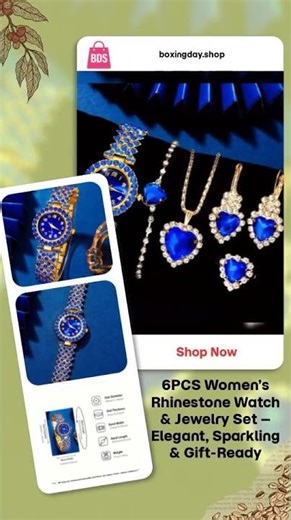 6PCS Women’s Rhinestone Watch & Jewelry Set – Elegant, Sparkling & Gift-Ready