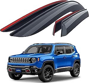 Goodyear Shatterproof Side Window Deflectors for Jeep Renegade 2015-2023, Tape-on Rain Guards, Window Visors for Cars, Vent Deflector, Vent Visor, Car Accessories, 4 pcs- GY003199LP