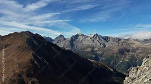 Drone of Poncione dei Laghetti mountain of the Lepontine Alps on a sunny day in Ticino, Switzerland