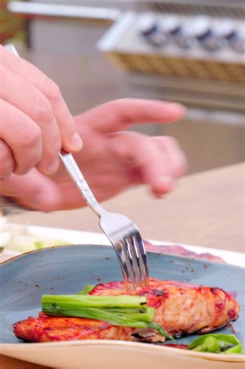 Smoky raspberry glazed salmon on the grill