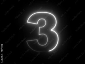 Number 3 three - animated light outline on black background