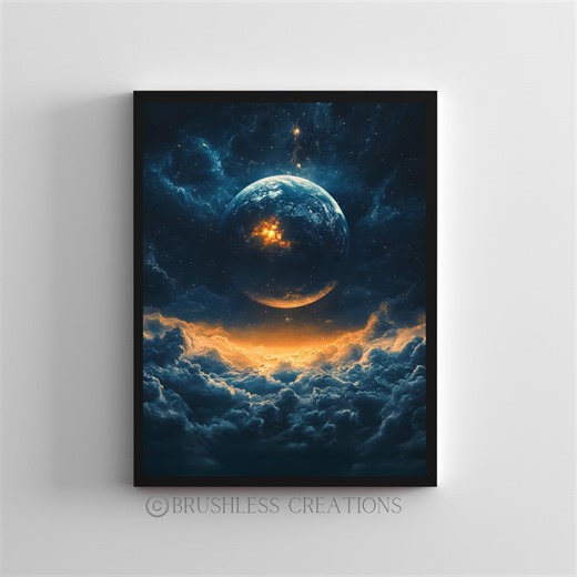 Sci-fi Space Art Print, Cosmic Planet Poster, Futuristic Wall Art, Space Illustration, Galaxy Decor, Celestial Art, Digital Download - Etsy