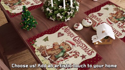Gingerbread Man Red Merry Christmas Winter Xmas Cloth Placemats Set of 8 Table Mats Table Decorations 12x18 Inch