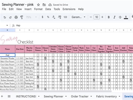 Sewing Planner Google Sheet, Sewing Organizer Template, Sewing Journal Excel Spreadsheet, Sewing Business, Sewing Organization Project Track - Etsy