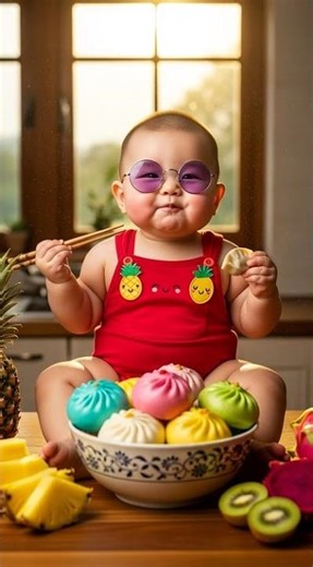 🌈 Cute AI Baby Eating Rainbow Dumplings 🍡✨#shorts #shortvideo #AIBaby #CuteKids