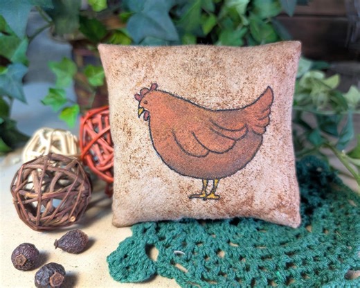 Primitive Farmhouse Chicken 4-inch Mini Pillow, Hand Embroidered Vintage Hen - Etsy
