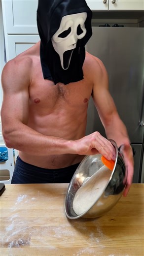 Shredded Baker on Instagram: "Shape it black. #sourdough #abs #fit #homemade #muscle #dad #pecs #mask #masktok #booktok #bookstagram #halloween #ghostface"