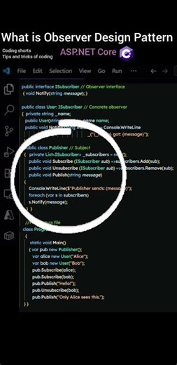 What is Observer Design Pattern in .NET Core | Interview Questions | #coding #shorts #dotnetcore