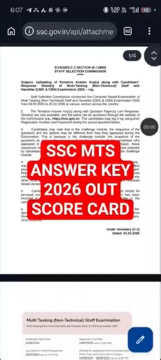 SSC MTS Answer Key 2026 | SSC MTS Answer key 2026 kaise check kare | SSC MTS Score Card 2026