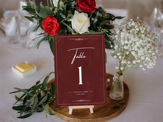 Wedding Event Table Numbers Template, Editable and Printable, Number Signs, 5x7, 4x6, Red Velvet Collection - Etsy Israel