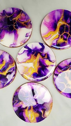 Amazing&Colorful Acrylic Pouring on Wood Coasters / Functional Art DIY Tutorial #Short