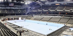 Incredible time-lapse shows a basketball stadium being turned into an Olympic swimming pool