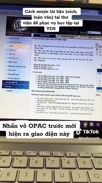 Hướng dẫn mượn tài liệu tại thư viện YDS