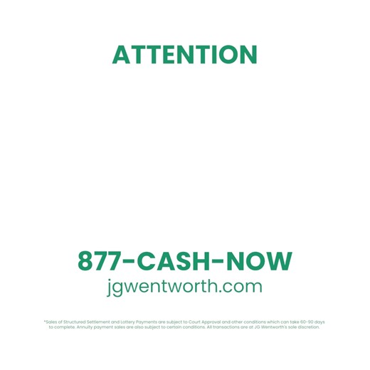 Have a structured settlement? Get cash for your future payments. $10k cash advance as soon as today. | JG Wentworth