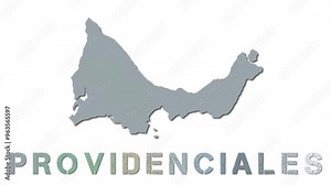 Providenciales map with paper regions. Animated island map growing from regions and title letters falling down. Elegant 4K animation.
