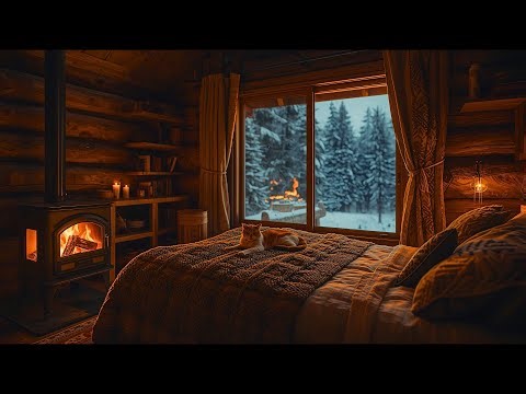 Fireplace & Snowstorm Relaxation – Winter Cabin Ambience for Peaceful Sleep 4K