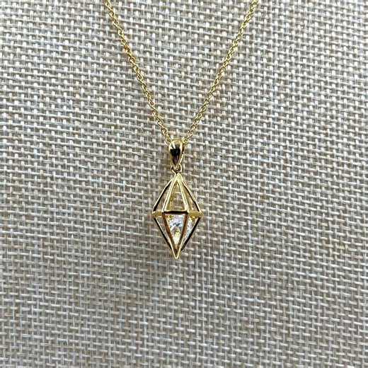 Vintage Geometric Gold Tone Cage Pendant Necklace Chain Crystal Prism Charm - Etsy