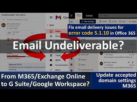 Email Undeliverable | Error code 5.1.10 in Office 365 | Update accepted domain settings | Exchange