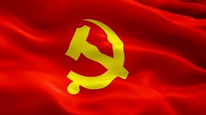 Communist Party of China Flag. Wave Loop waving in wind Beijing. Realistic Chinese Flag background. Communist Party of China Flag Closeup 1080p Full HD 1920X1080 footage. China and Beijing Asian
