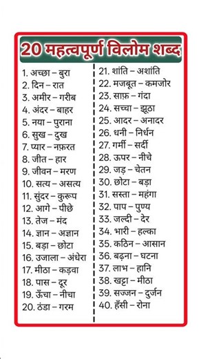 40 महत्वपूर्ण विलोम शब्द हिंदी में ✍️ आसानी से याद करें | Hindi Opposite Words List #opposite #hindi