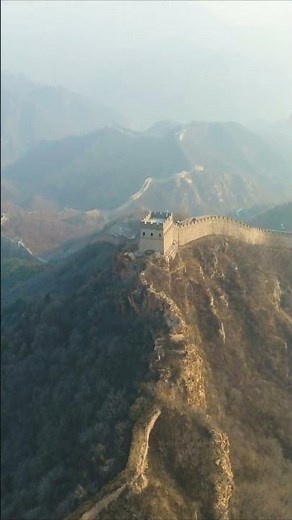 Great Wall of China from a bird's eye view. Drone video in 4k