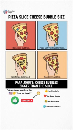 Pizza Slice Cheese Bubble Size in America 🇺🇸😂 | Dominos vs Papa Johns vs Pizza Hut vs Little Caesars