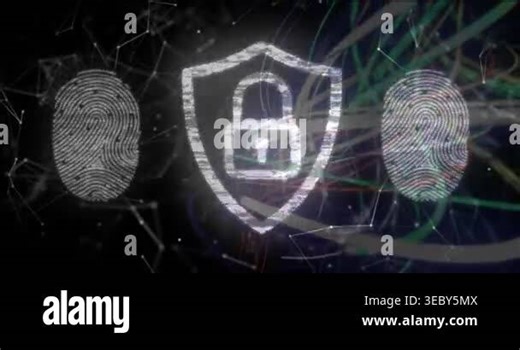 Tapping padlock icon, security UI showing access by sliding prints, closing gate, aligning knit. Lock, barrier, railing, biometrics, pattern, textile, corridor Stock Video Footage - Alamy