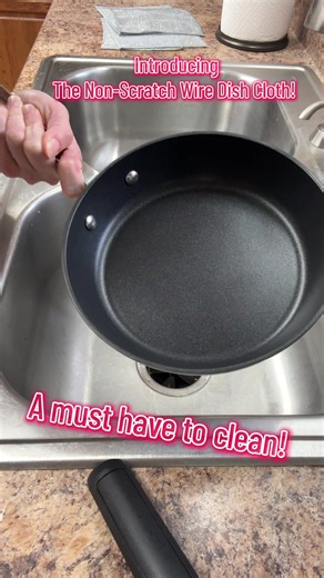 ✨ MUST-HAVE CLEANING FIND ✨ This is a BRAND NEW pan and look at it… NOT A SINGLE SCRATCH! 😱 These non-scratch wire dish cloths cut through grease and stuck-on mess like a dream while staying gentle on your cookware. Trust me—you NEED these in your kitchen! #cleaningtiktok #cleaningmotivation #nonstick #kitchen #tidy