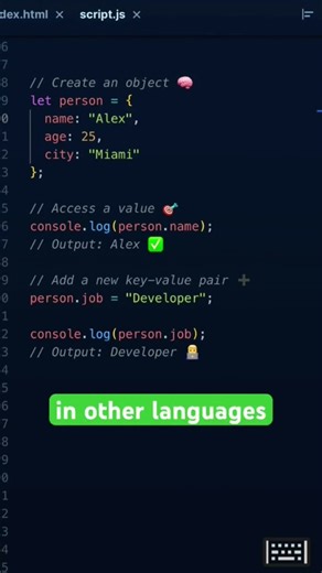 JavaScript Dictionaries (Objects) #JavaScript #CodingForBeginners #LearnToCode #WebDev #CodeShorts