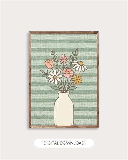 Spring Floral Wall Art – Pastel Flower Vase Print | Spring Decor | Printable Poster - Etsy