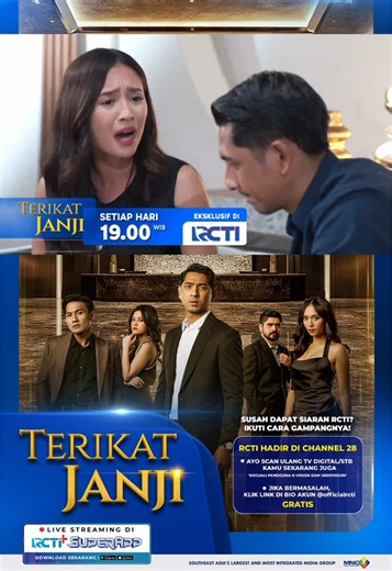 Curhat habis ditolong polisi keren dan ganteng, eitss kok Davina gak suka? Tapi, kalau tau itu Sena, bakal suka ngga? 🤭 Sementara Dipa ada panggilan polisi terkait bom di kost cemara, bakal ngaku ngga nih? Sena ketahuan ngga ya pas lagi diruang arsip? Saksikan Terikat Janji SETIAP HARI pukul 19.00 WIB eksklusif di RCTI RCTI Hadir di CHANNEL 28, ikuti cara mudahnya: * Aktifkan LCN lalu scan ulang STB Kamu * Scan otomatis TV Digital Apabila masih bermasalah dengan siaran @officialrcti ditempat ka